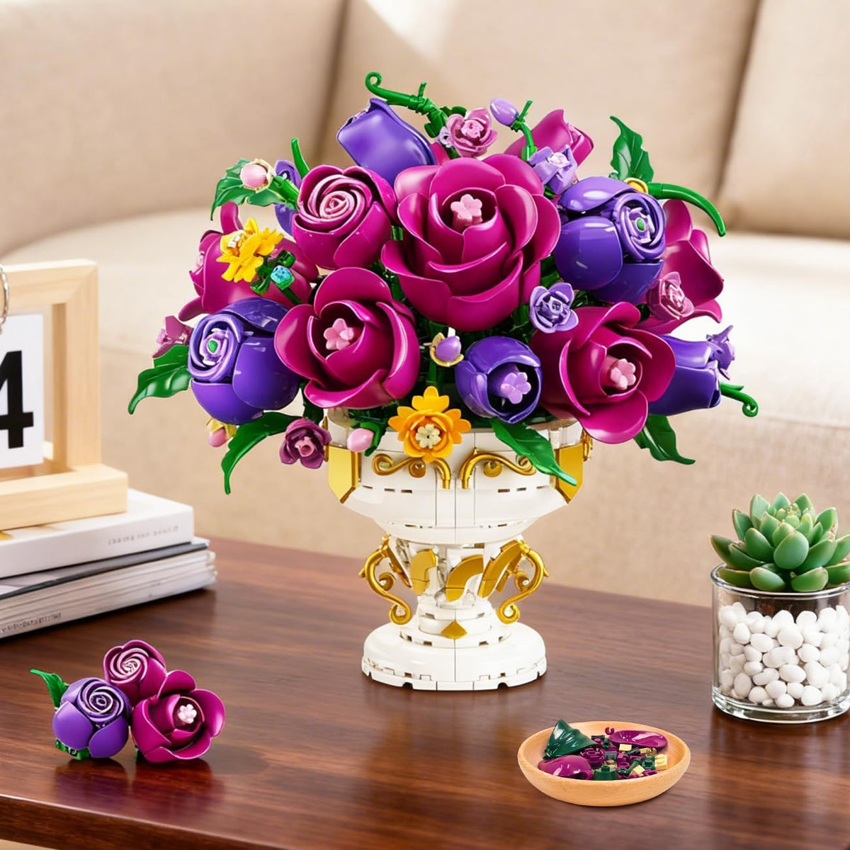 INSOON Purple Rose Flower Building Set with Vase HG1042