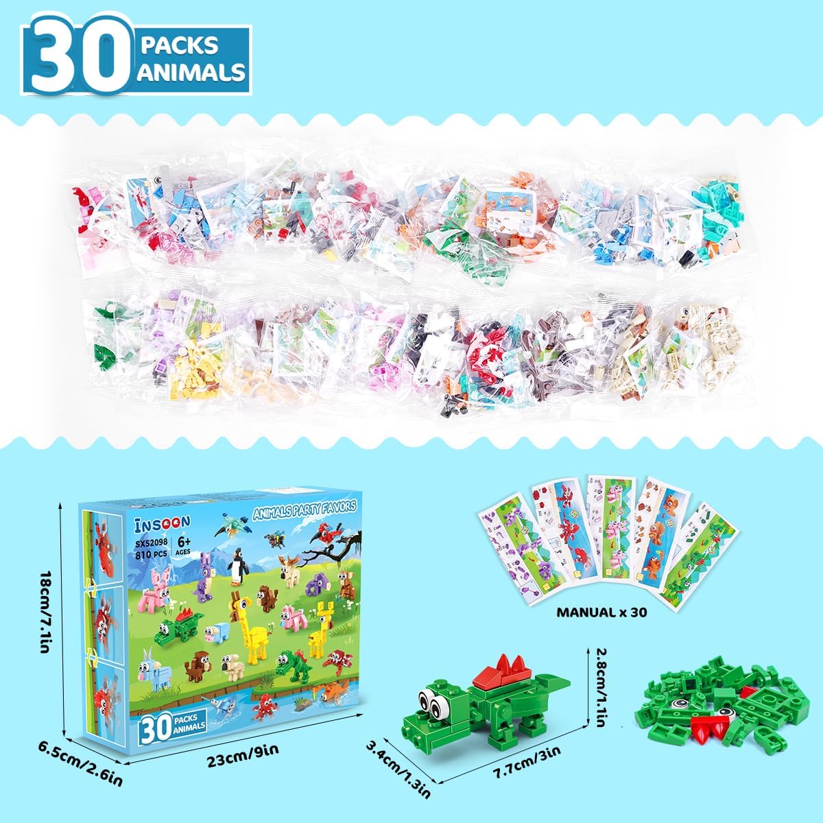 INSOON 30 Pack Animal Party Favors Mini Building Sets SX52098