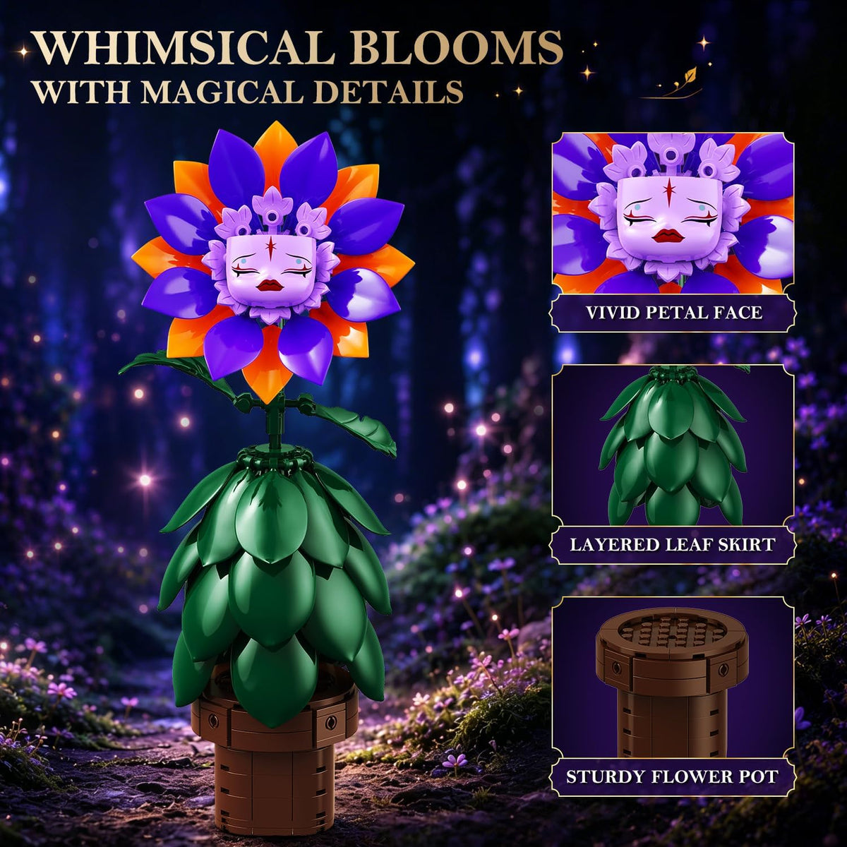 INSOON 8 Pack Halloween Flower Building Set with Spooky Faces SC9996