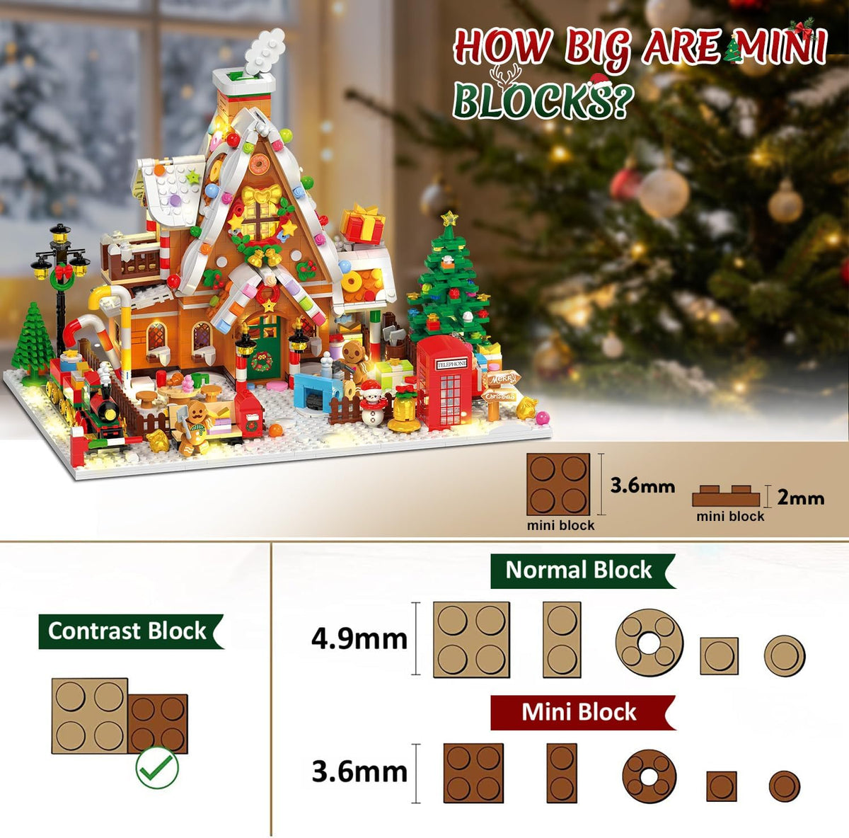 INSOON 2026 Christmas Gingerbread House Mini Building Set with Lights SC6612