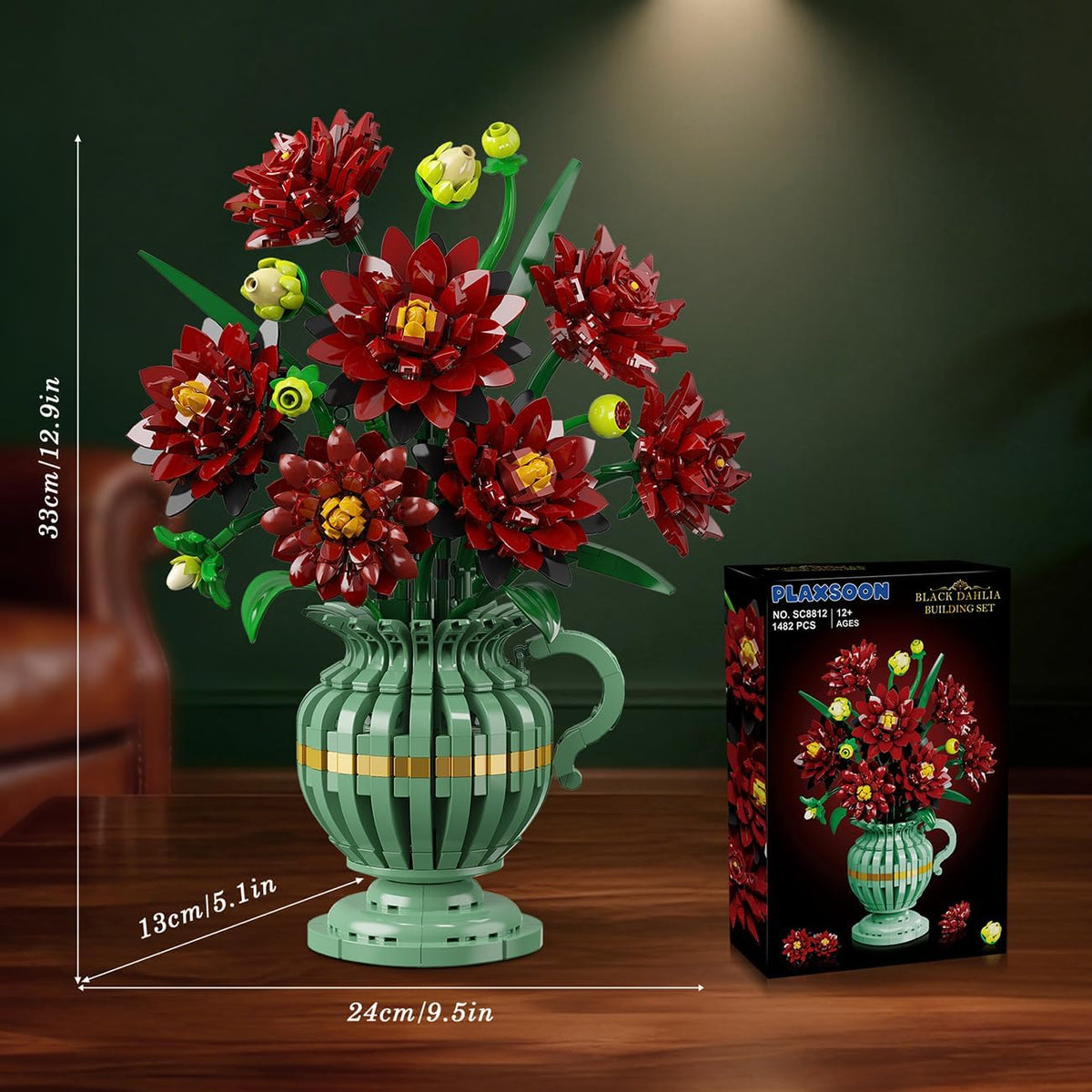 INSOON Black Dahlia Flowers Bonsai Building Set with Vase SC8812