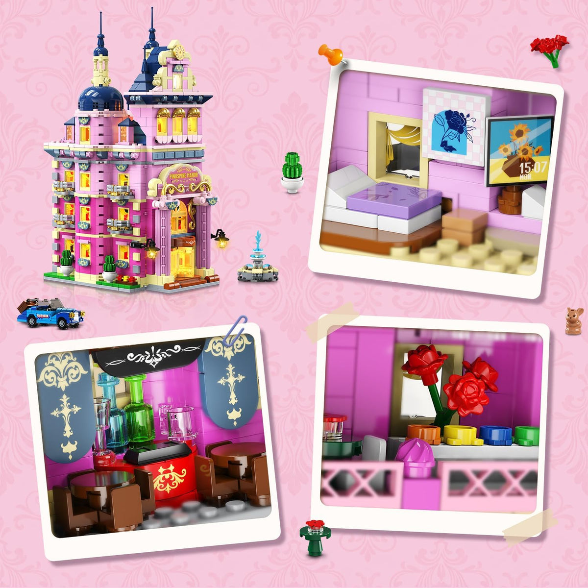 INSOON Pink Estate House Building Set with Lights SC8822