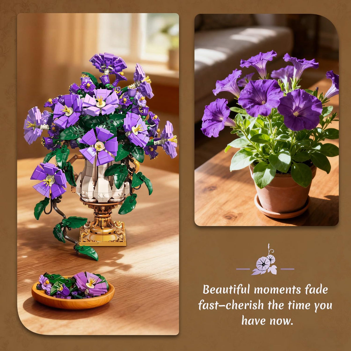 INSOON 2-in-1 Morning Glory Botanical Building Set with Vase SC8833