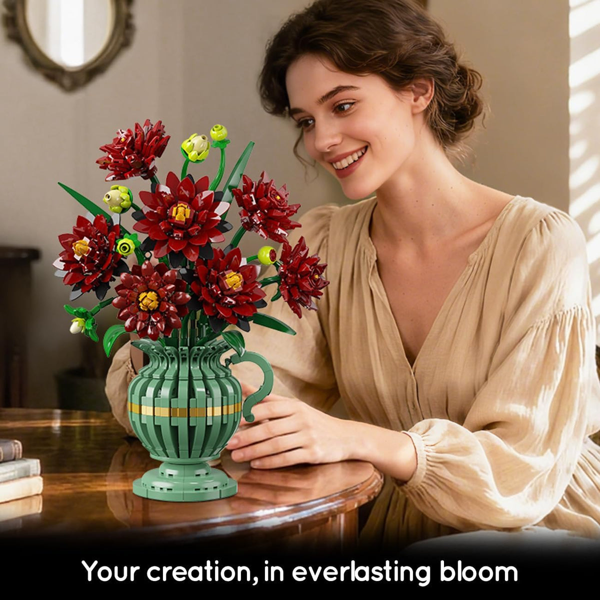 INSOON Black Dahlia Flowers Bonsai Building Set with Vase SC8812
