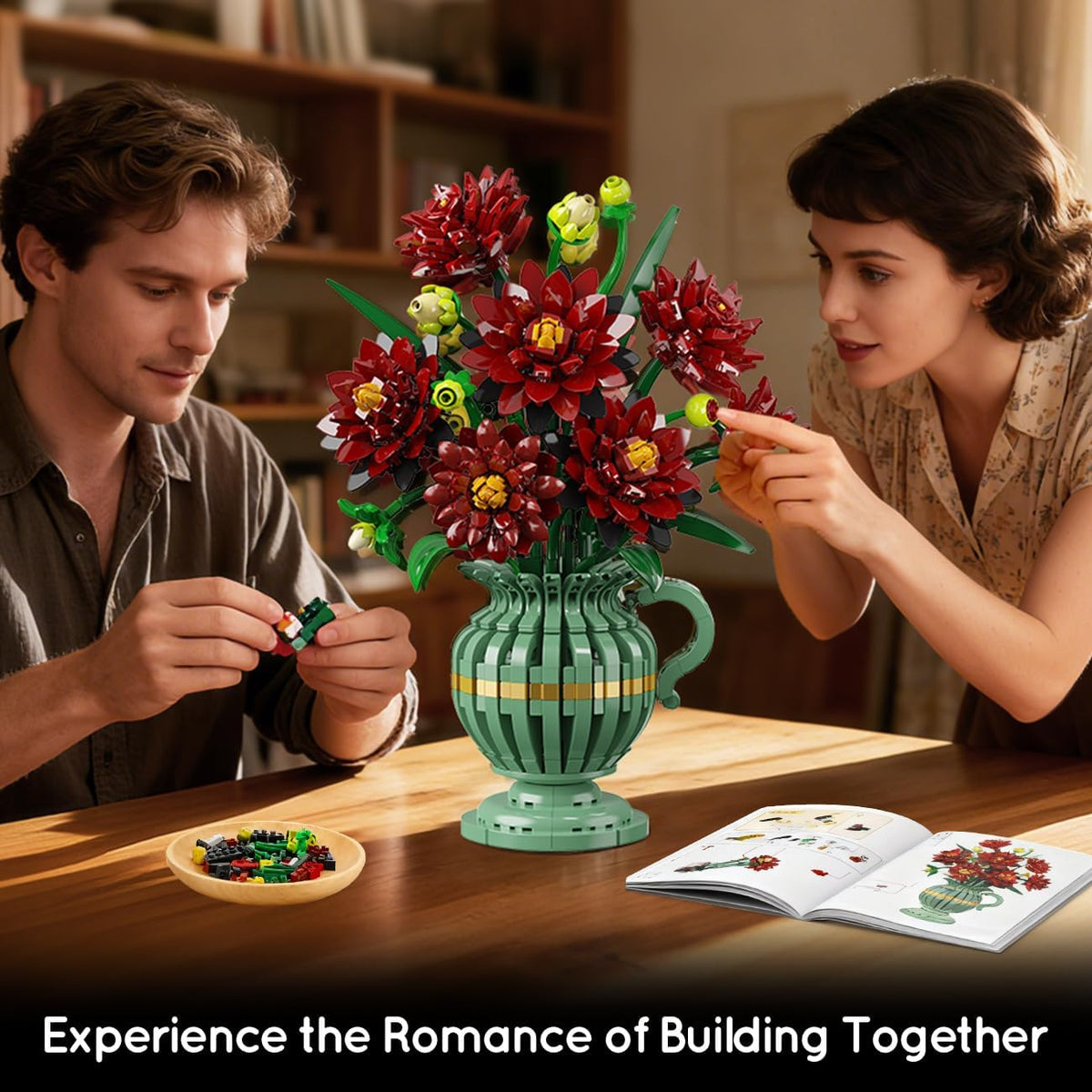 INSOON Black Dahlia Flowers Bonsai Building Set with Vase SC8812