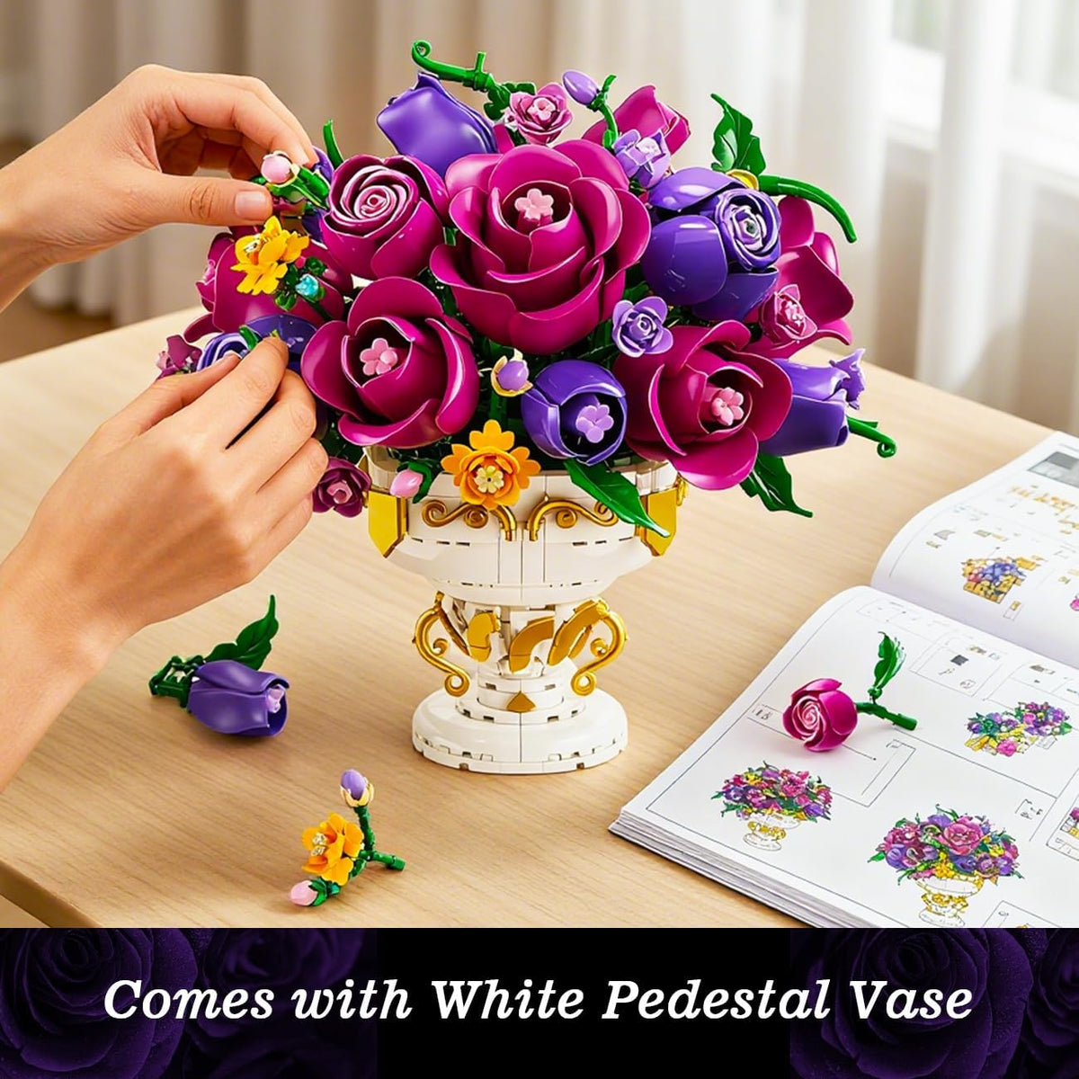 INSOON Purple Rose Flower Building Set with Vase HG1042