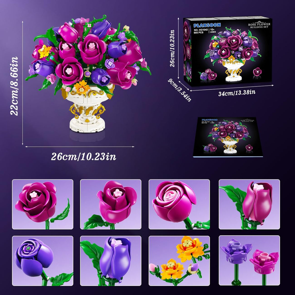 INSOON Purple Rose Flower Building Set with Vase HG1042