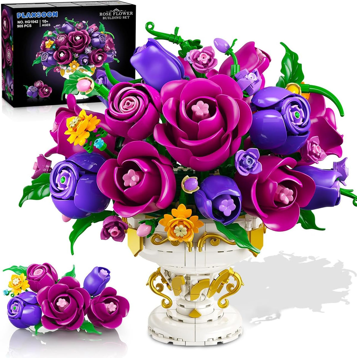 INSOON Purple Rose Flower Building Set with Vase HG1042