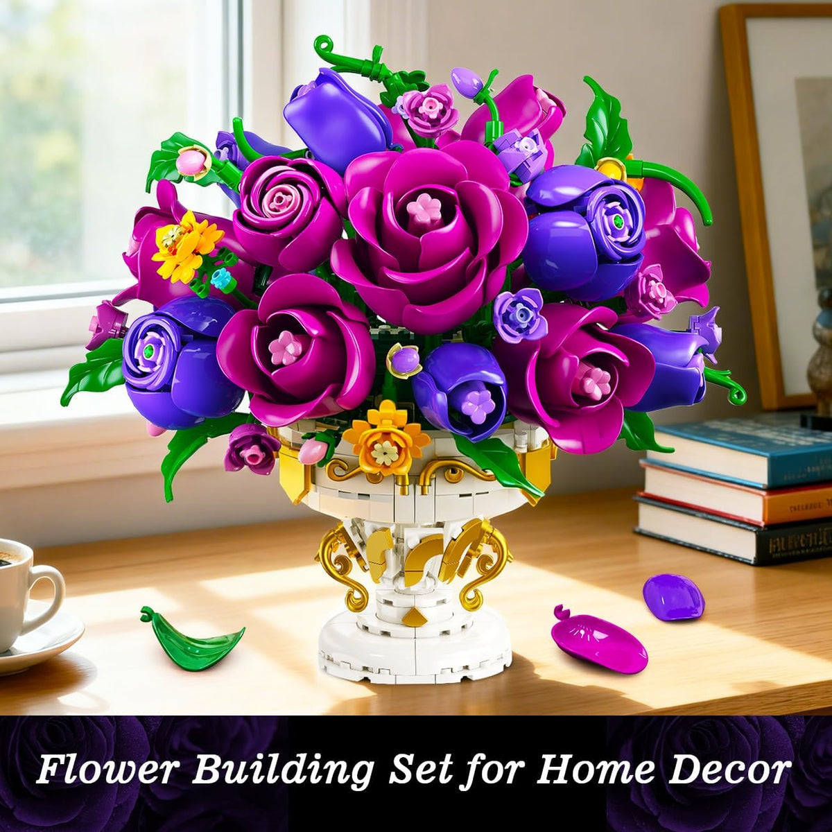 INSOON Purple Rose Flower Building Set with Vase HG1042