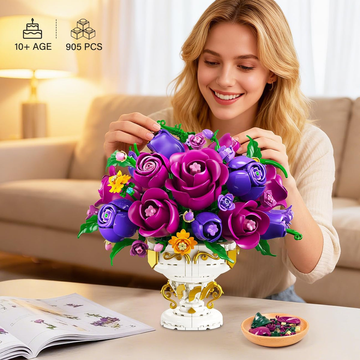 INSOON Purple Rose Flower Building Set with Vase HG1042