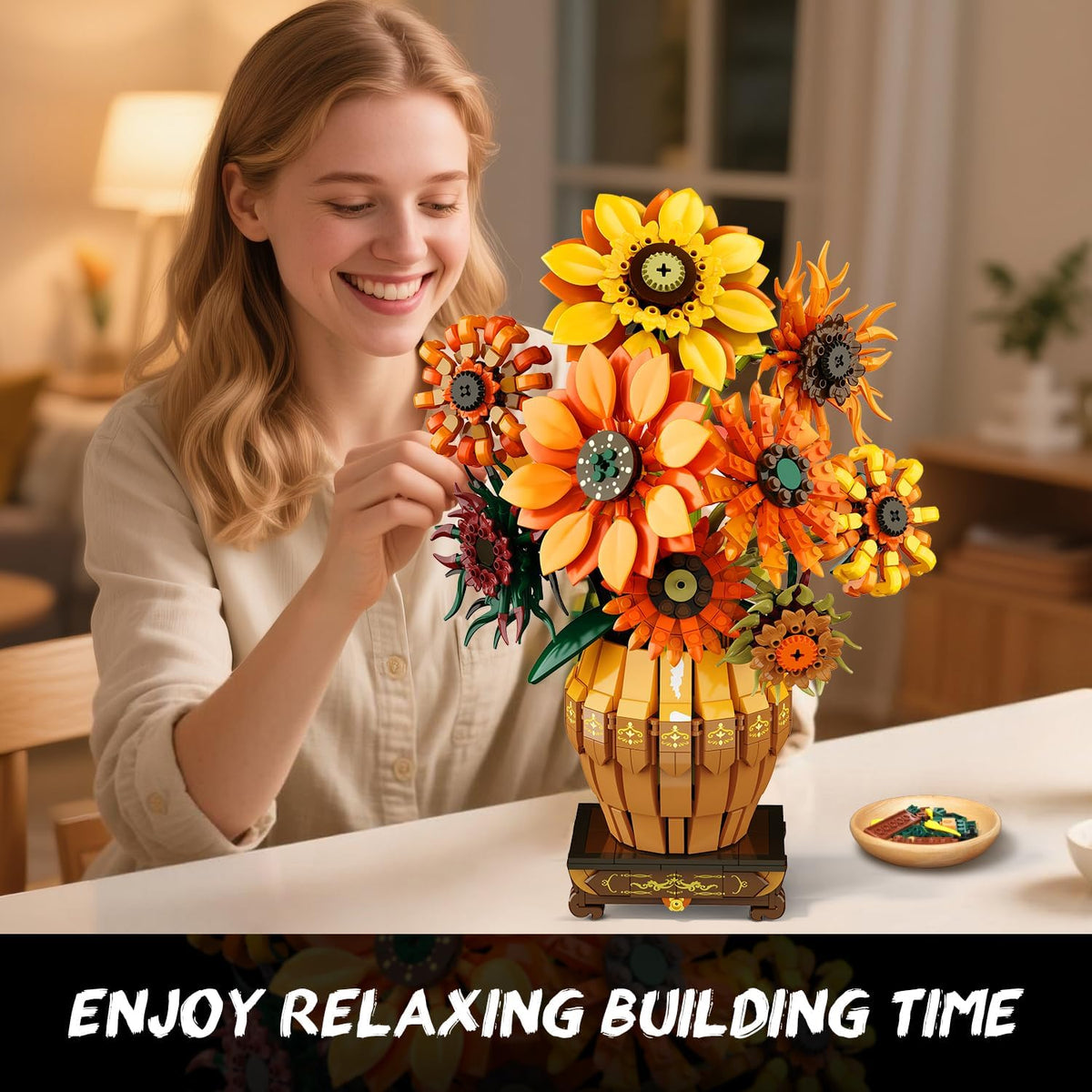 INSOON Sunflower Building Set with Lights Vase Base SC9909