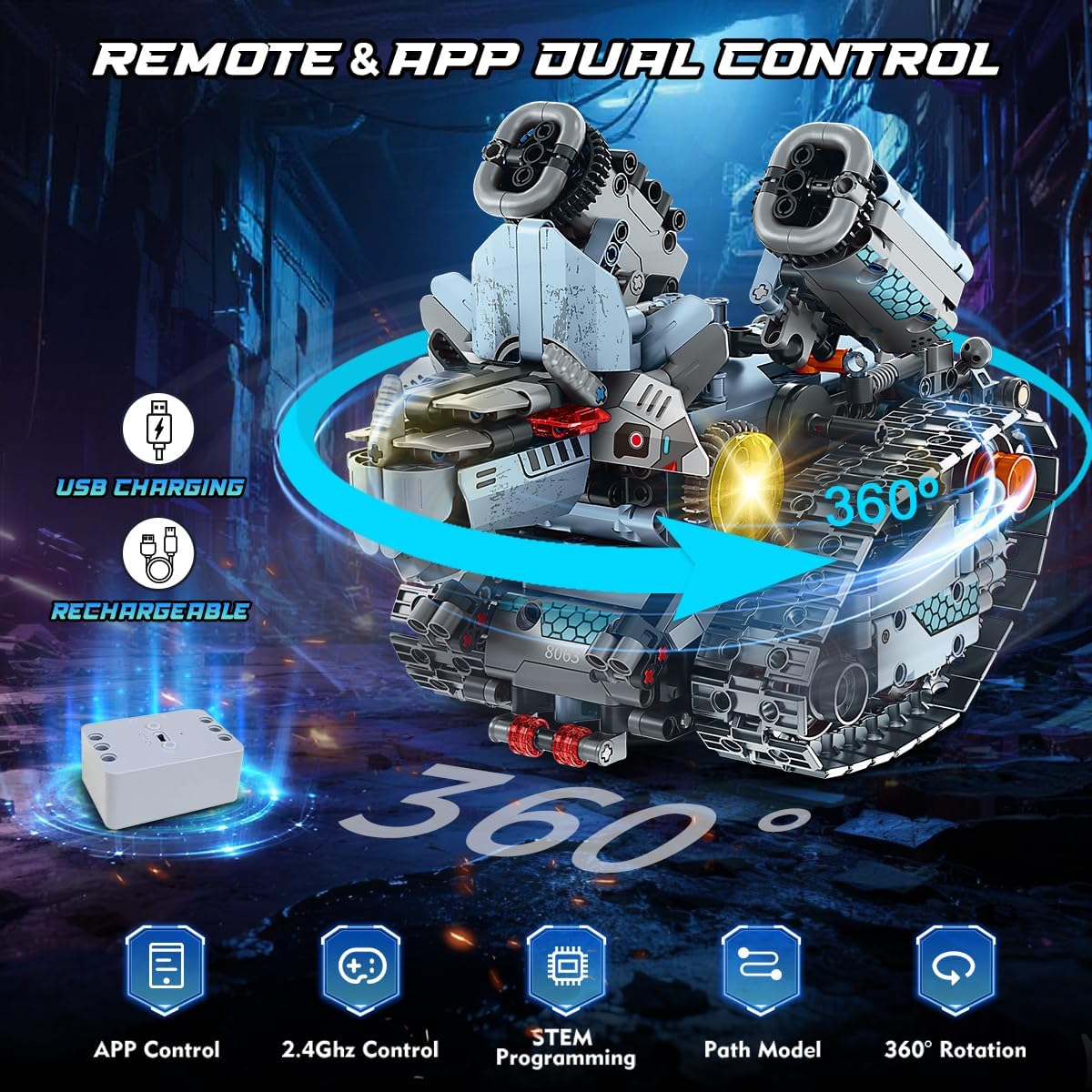 INSOON 5-in-1 App & Remote Control Tracked Robot Tank Building Set 8063