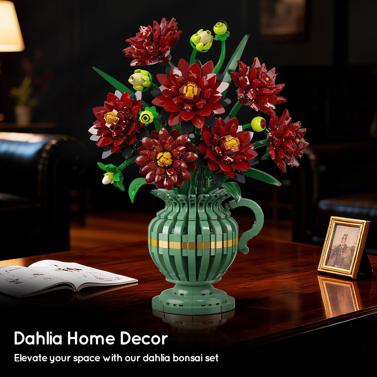 INSOON Black Dahlia Flowers Bonsai Building Set with Vase SC8812