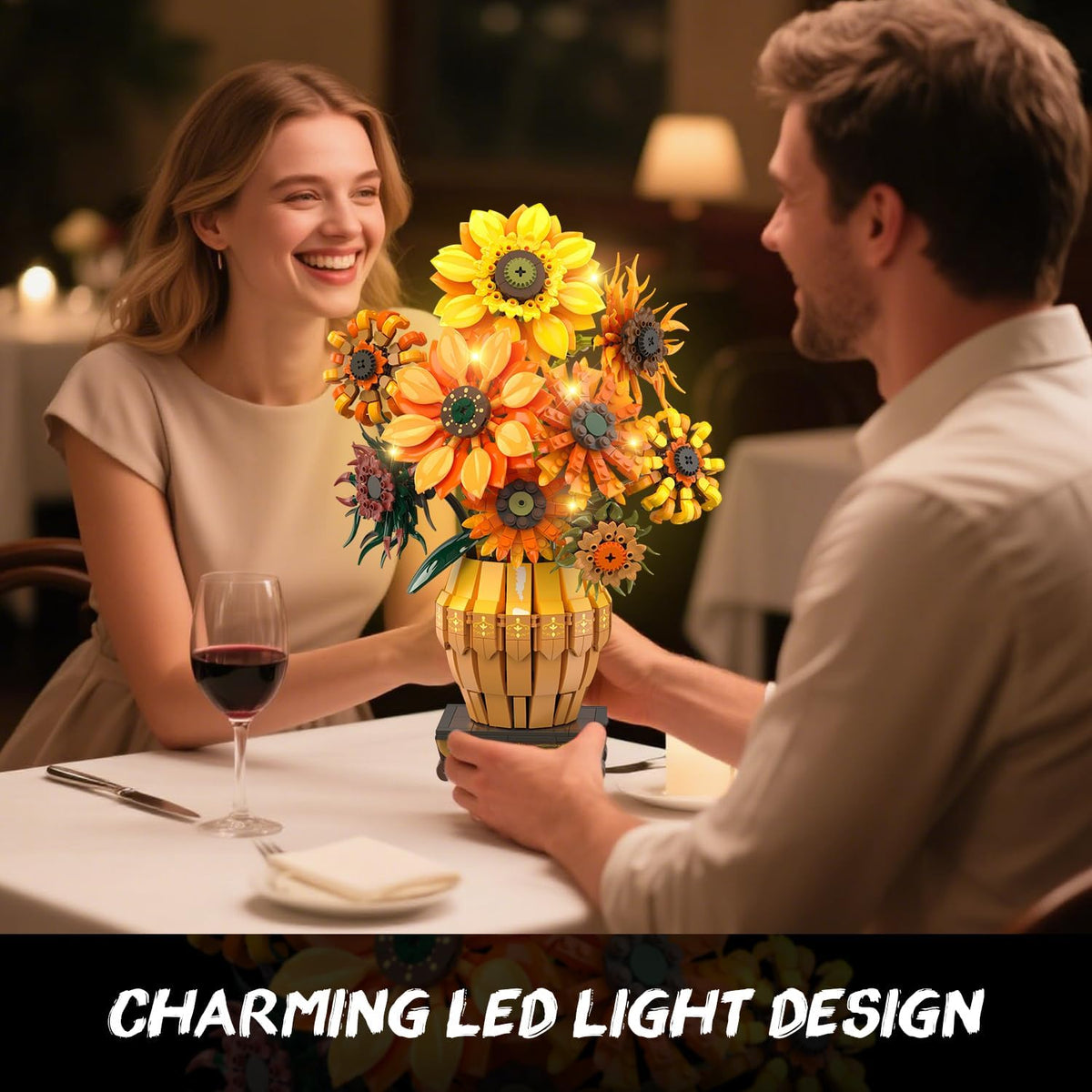 INSOON Sunflower Building Set with Lights Vase Base SC9909