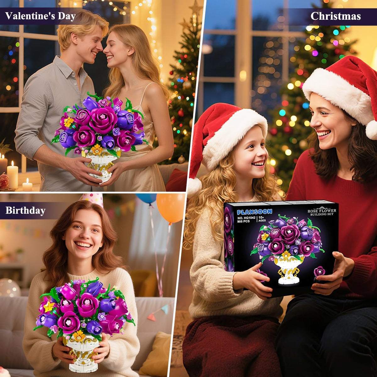 INSOON Purple Rose Flower Building Set with Vase HG1042