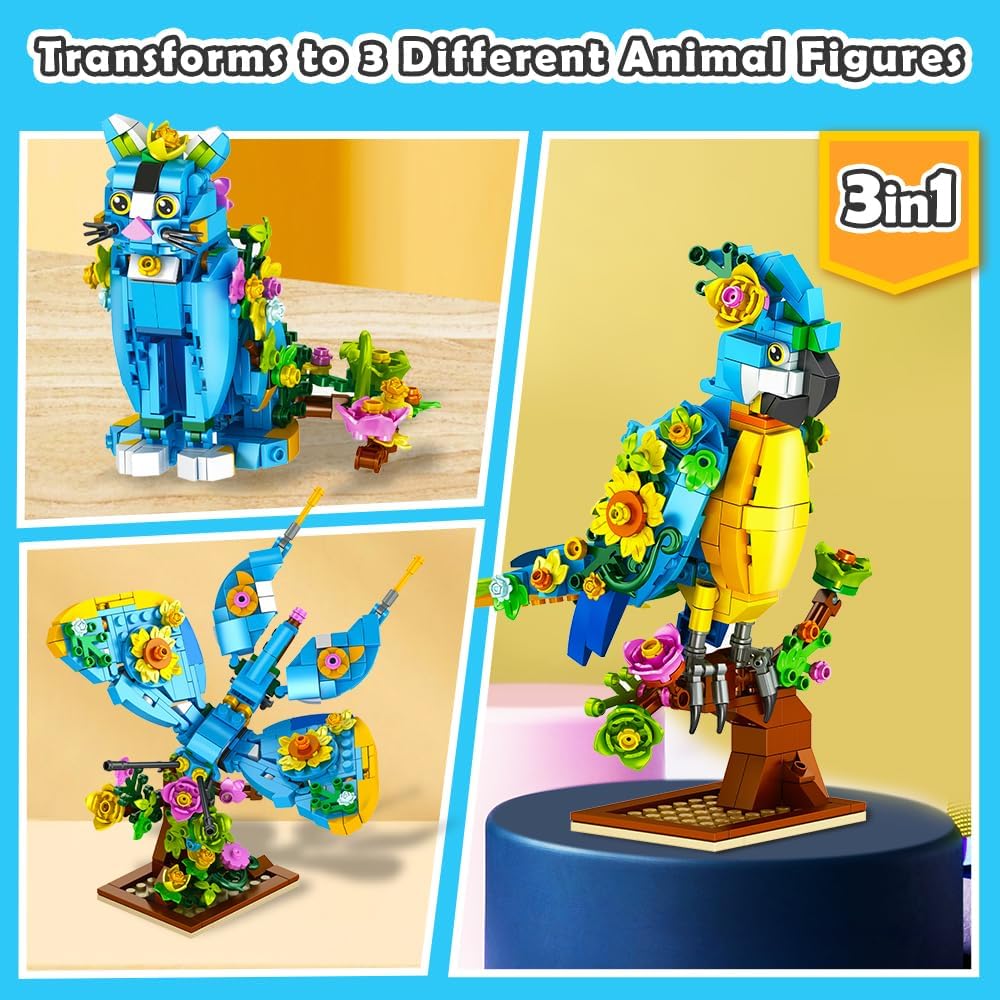 INSOON 3 in 1 Flower Cat Parrot Butterfly Building Set KB7137