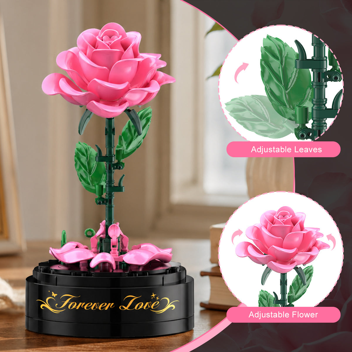 INSOON Rose Flower Building Set with Music Box and Display Dome SC6606
