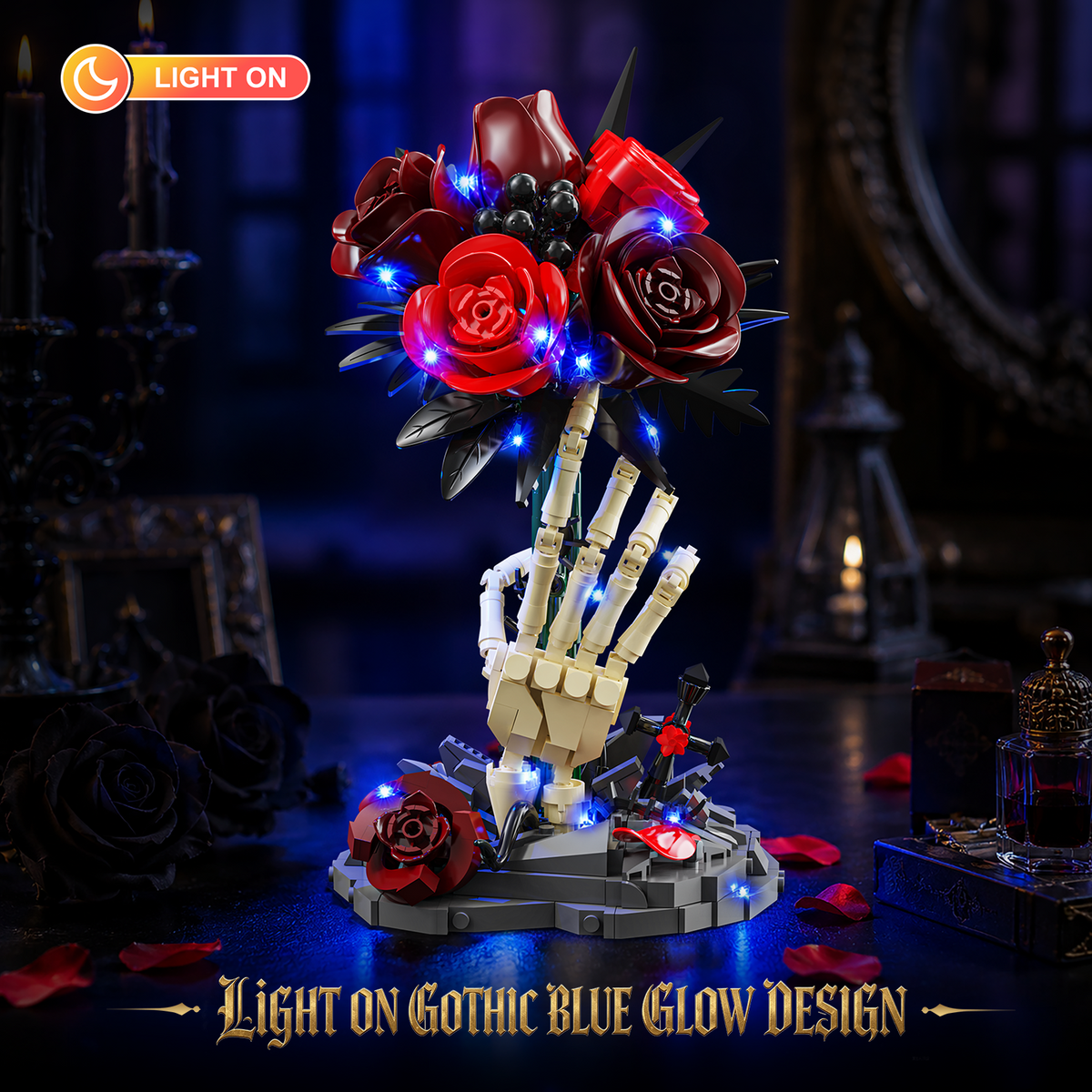 INSOON Gothic Skeleton Hand Rose Building Set with LED (774 PCS) SC8849