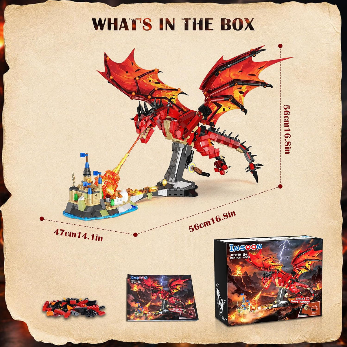 INSOON Mechanical Fire Dragon Building Set Toy with Light HG1110