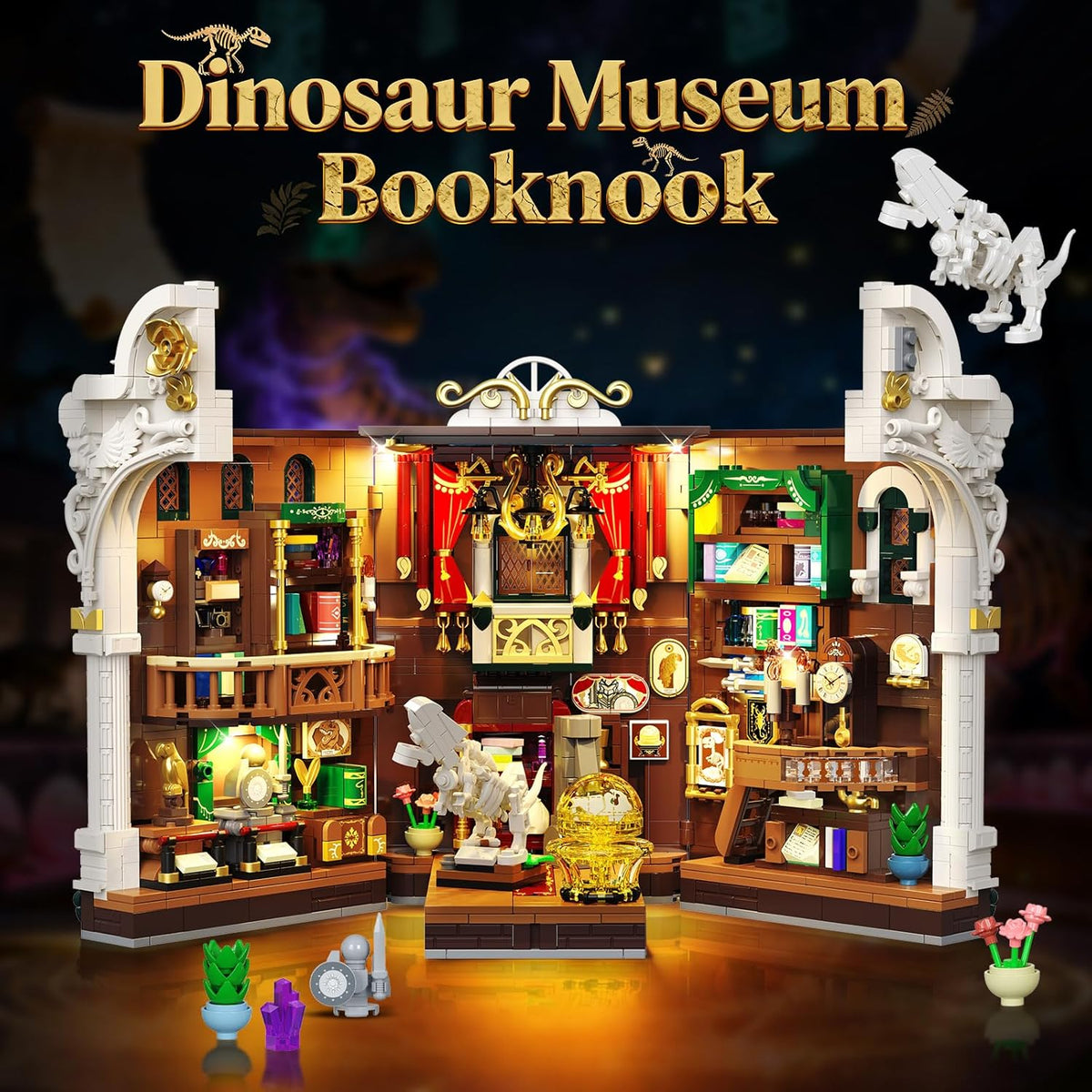 INSOON Dinosaur Museum Book Nook Building Set for Adults with Lights SC9937