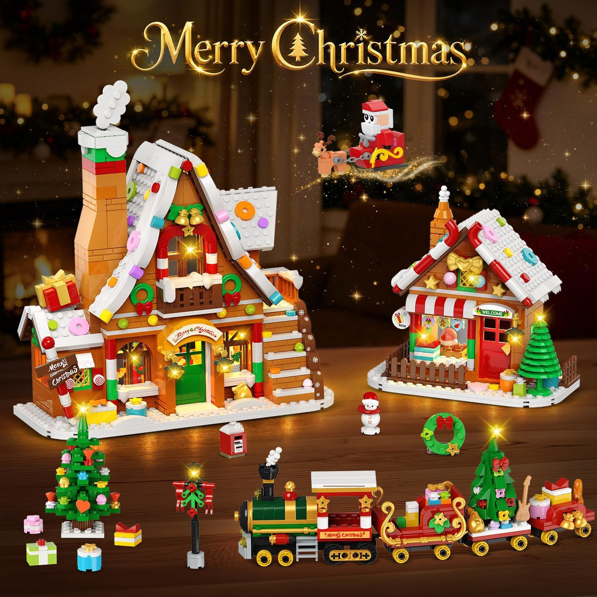 INSOON Gingerbread House Christmas Village Mini Building Set with Lights SC9918
