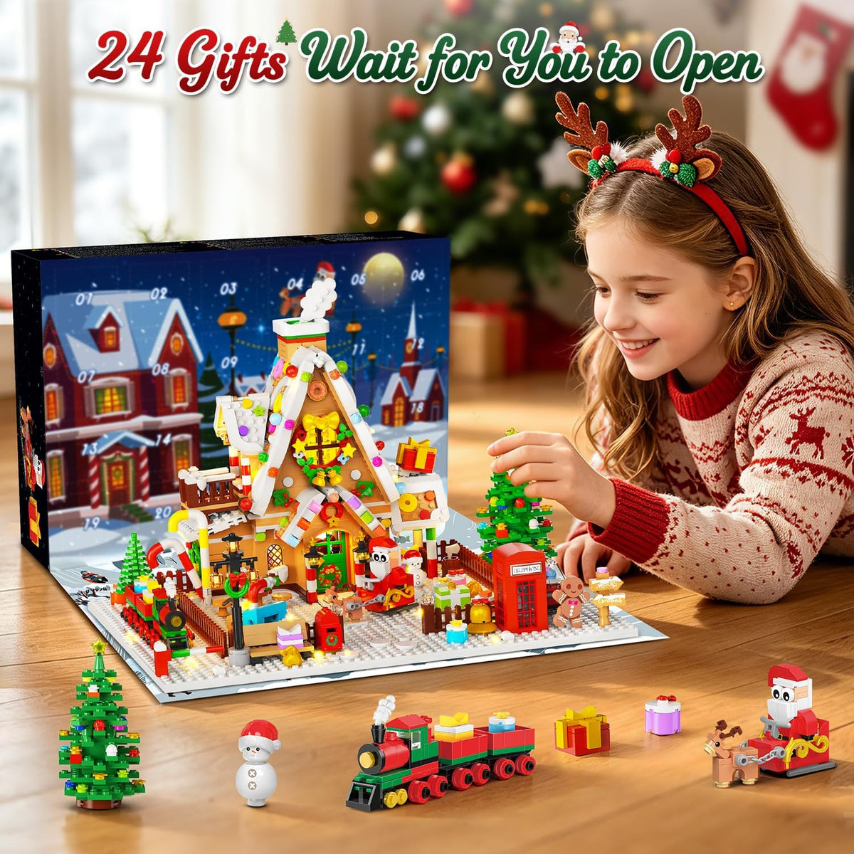INSOON 2026 Advent Calendar Mini Gingerbread House Building Blocks Set with Lights SC6611