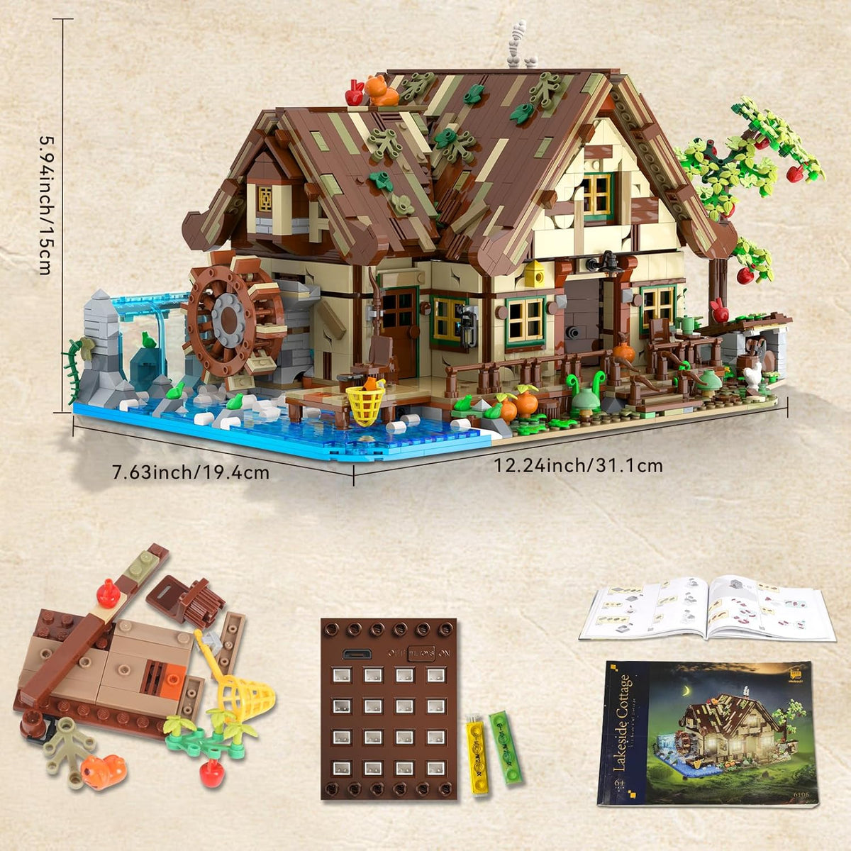 INSOON Wood Cabin Building Set with LED Light 6106
