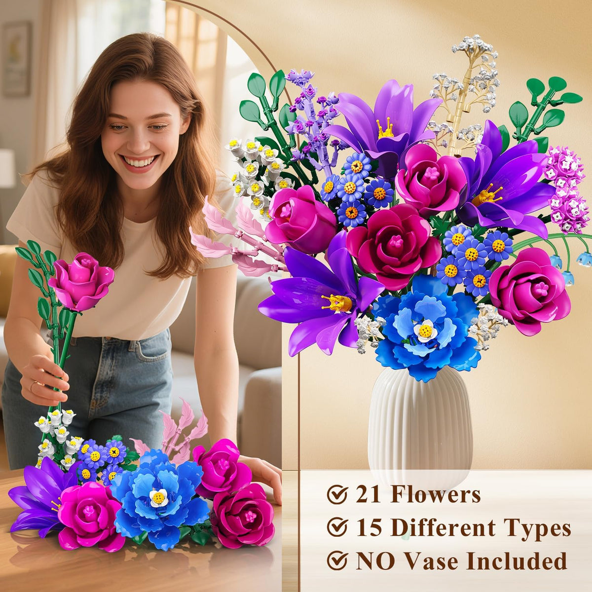 INSOON 21 Flowers Bouquet Building Set with Light SC9939