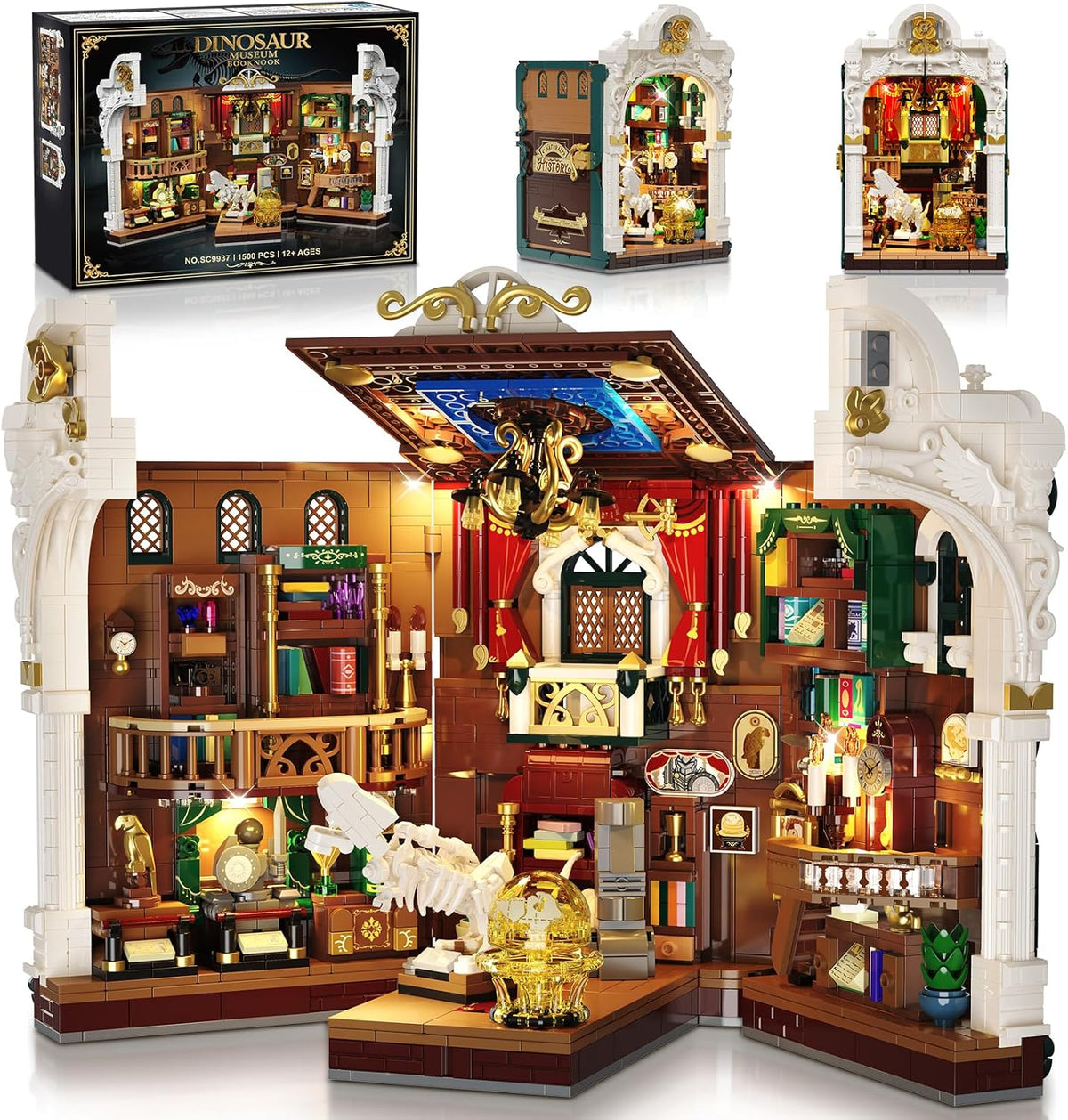 INSOON Dinosaur Museum Book Nook Building Set for Adults with Lights SC9937