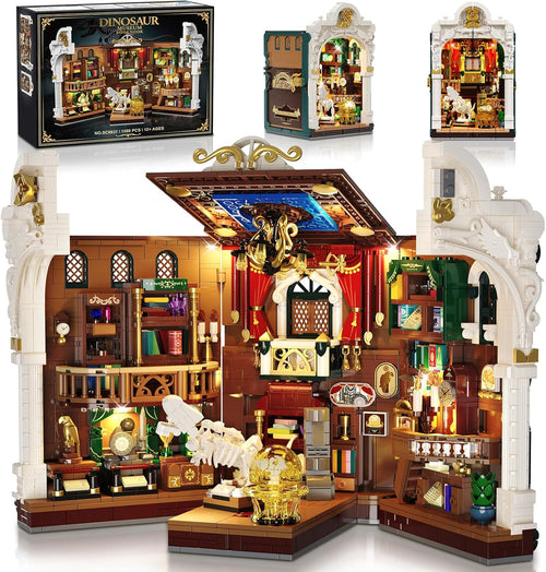 INSOON Dinosaur Museum Book Nook Building Set for Adults with Lights SC9937