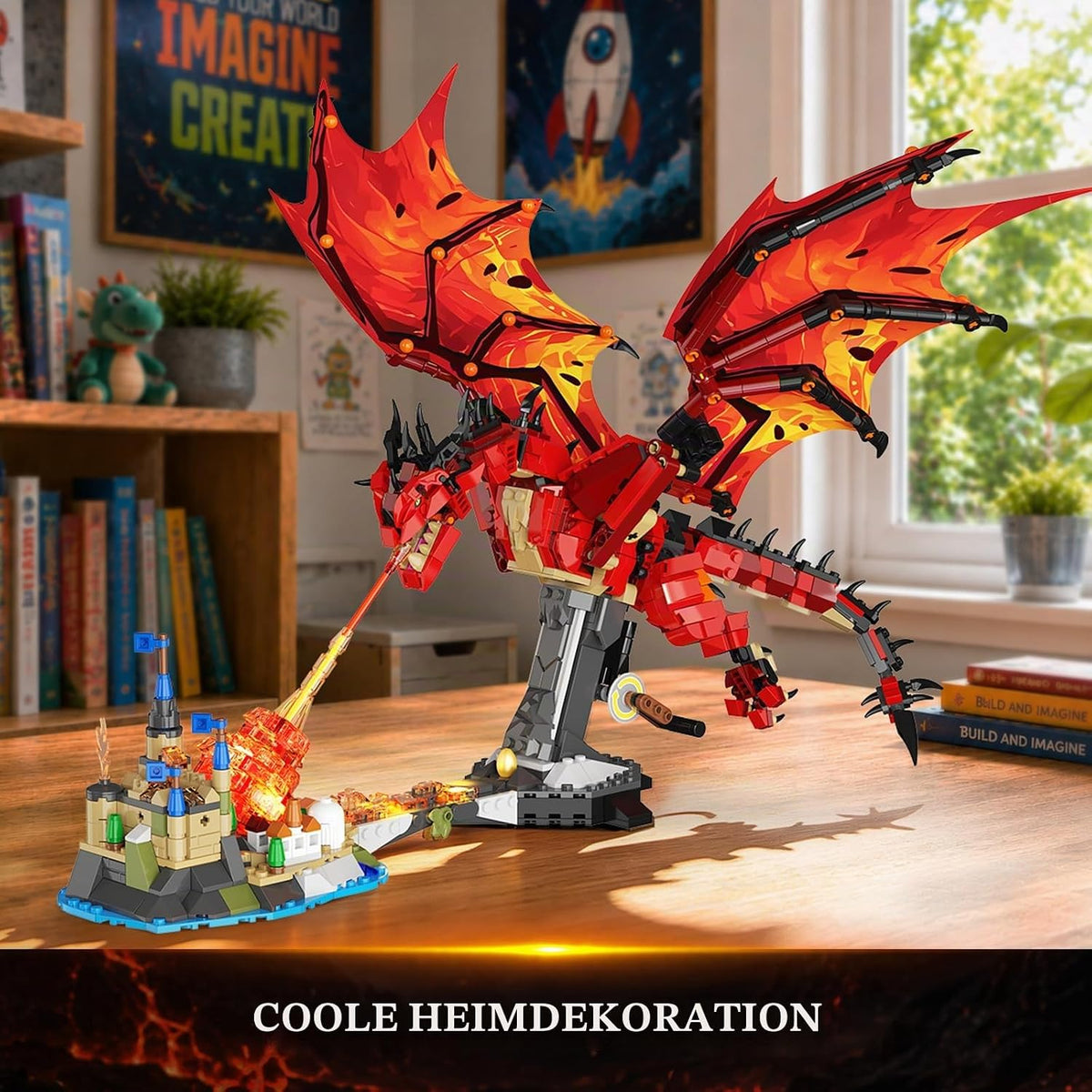 INSOON Mechanical Fire Dragon Building Set Toy with Light HG1110