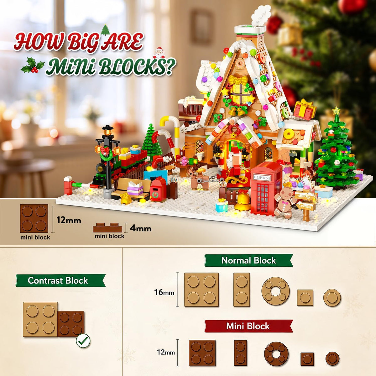 INSOON 2026 Advent Calendar Mini Gingerbread House Building Blocks Set with Lights SC6611