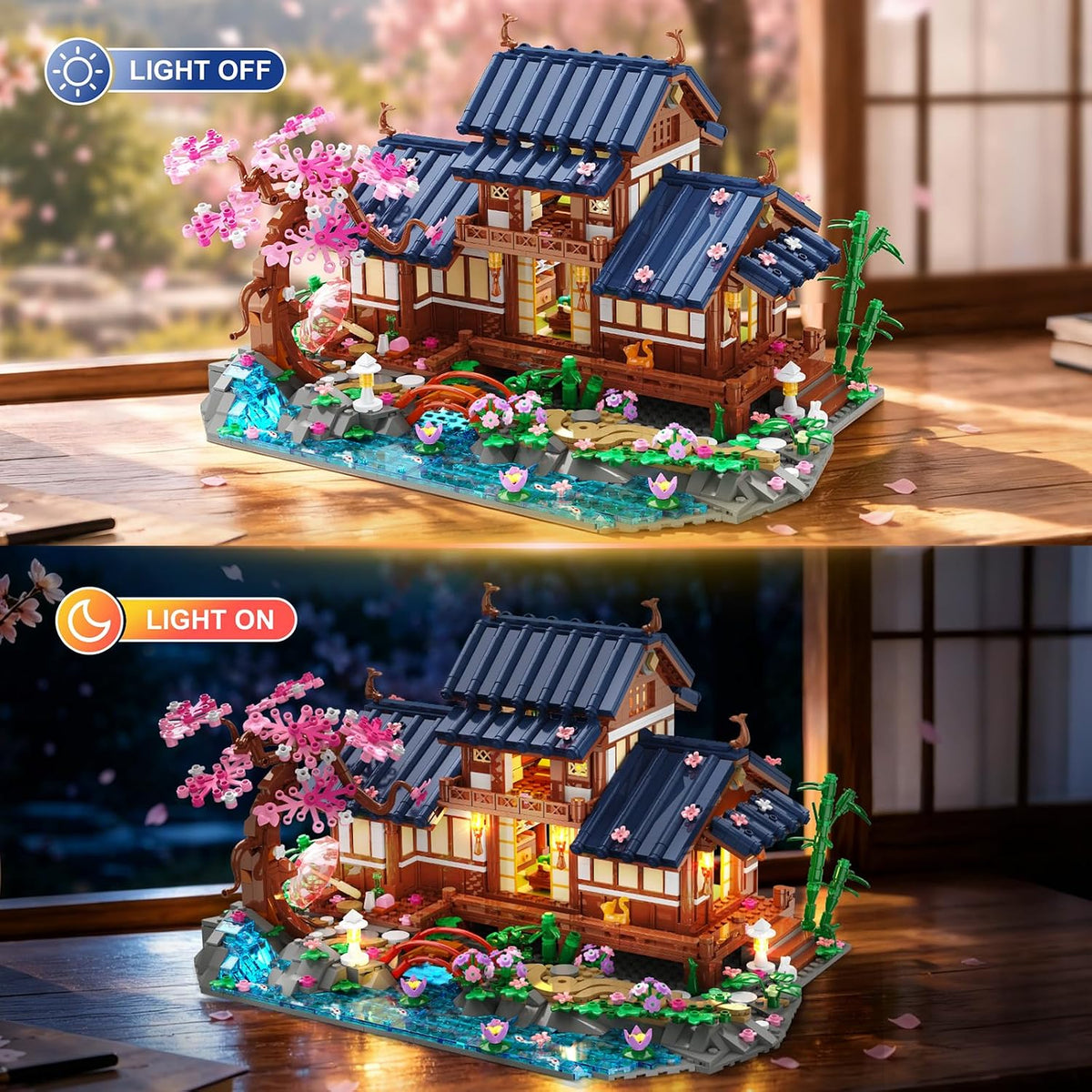 INSOON Cherry Blossom House Building Set with Lights, Japanese Zen Garden SC8846
