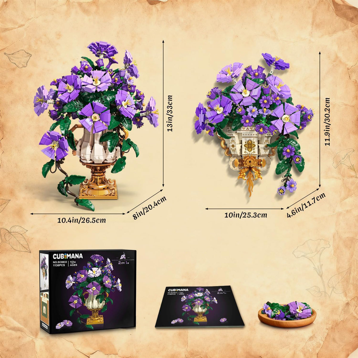 INSOON 2-in-1 Morning Glory Botanical Building Set with Vase SC8833