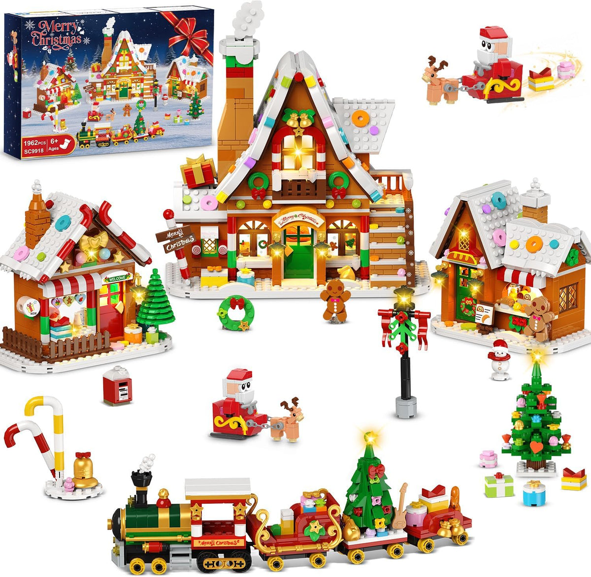 INSOON Gingerbread House Christmas Village Mini Building Set with Lights SC9918