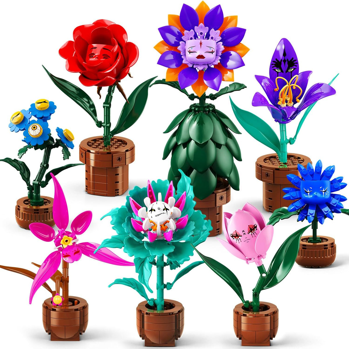 INSOON 8 Pack Halloween Flower Building Set with Spooky Faces SC9996