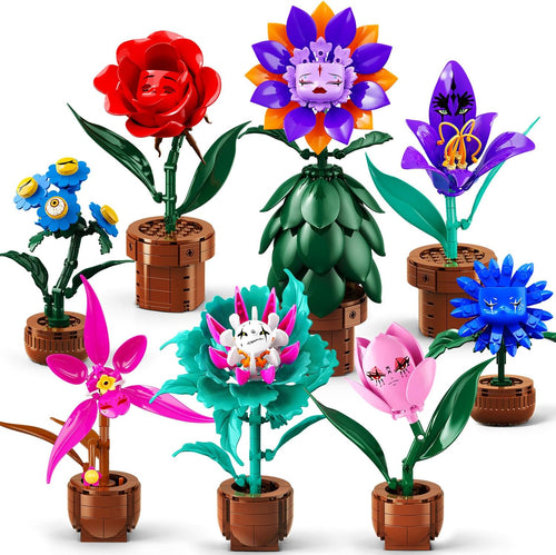 INSOON 8 Pack Halloween Flower Building Set with Spooky Faces SC9996