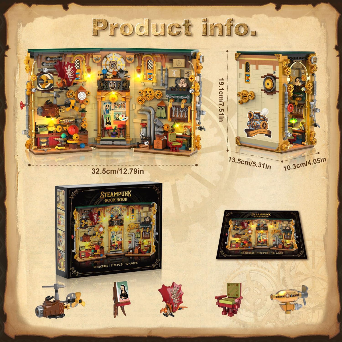 INSOON Steampunk Book Nook Building Set with Lights SC9965
