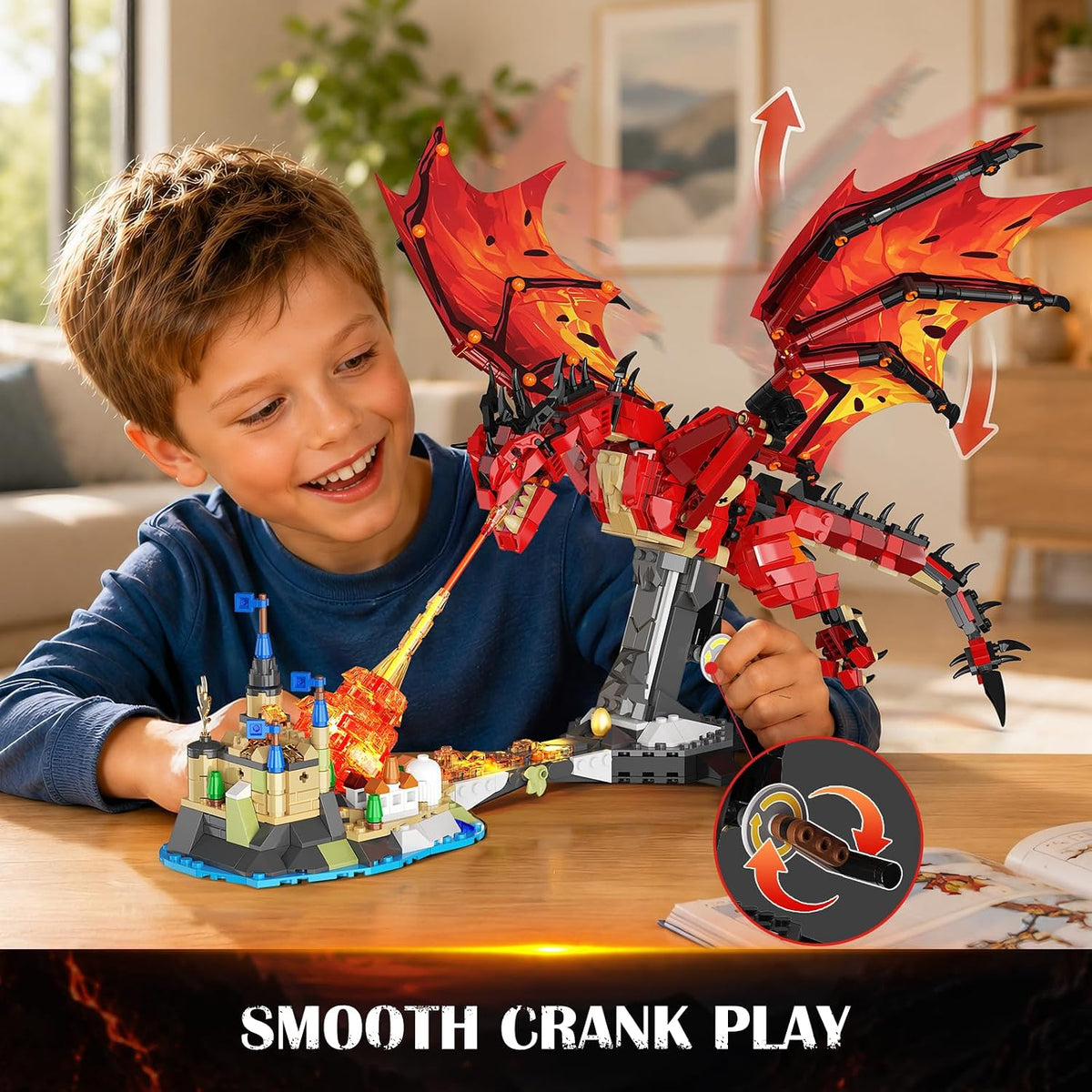 INSOON Mechanical Fire Dragon Building Set Toy with Light HG1110