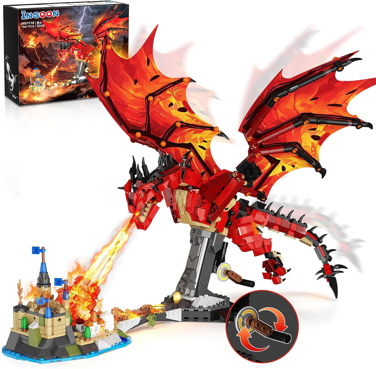 INSOON Mechanical Fire Dragon Building Set Toy with Light HG1110
