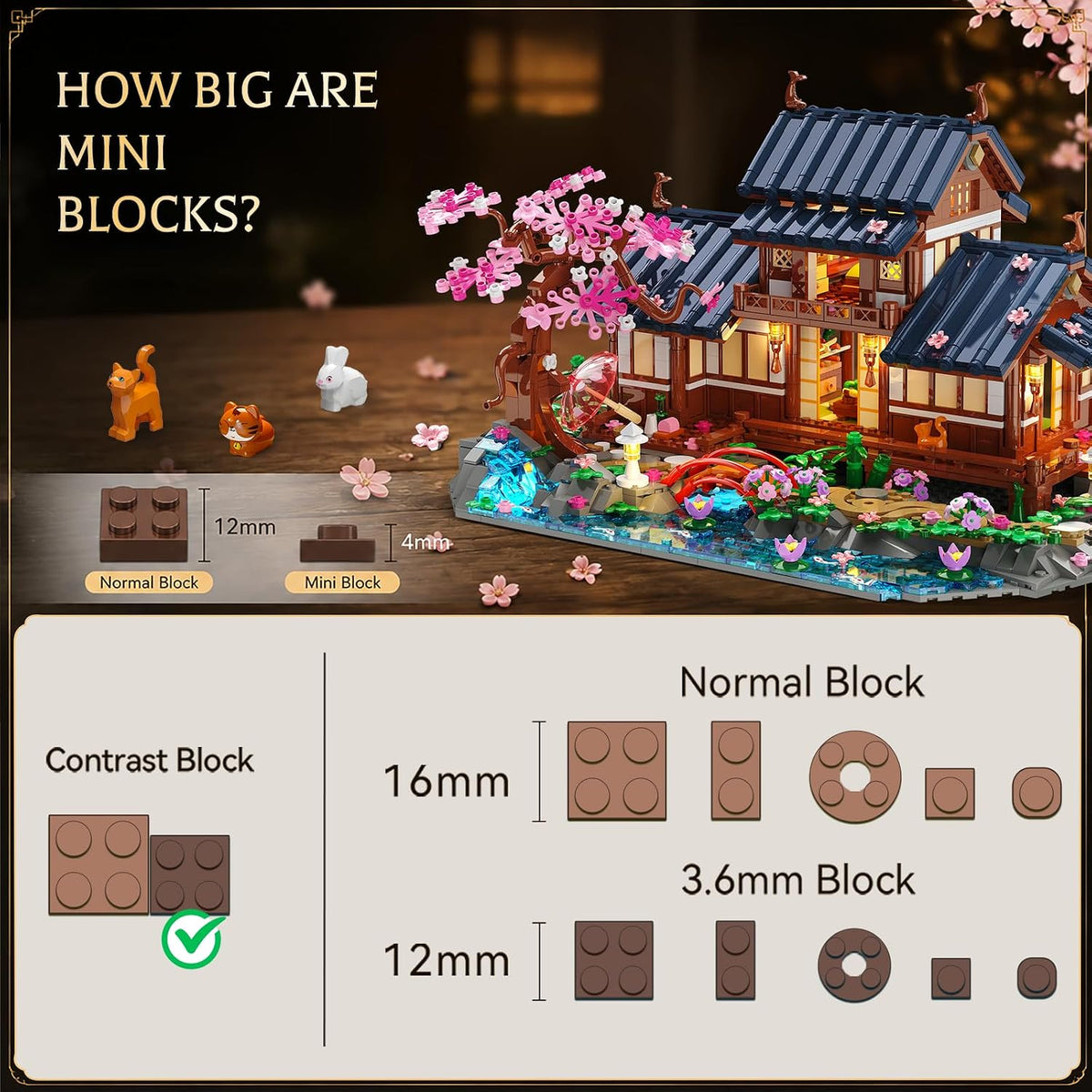 INSOON Cherry Blossom House Building Set with Lights, Japanese Zen Garden SC8846