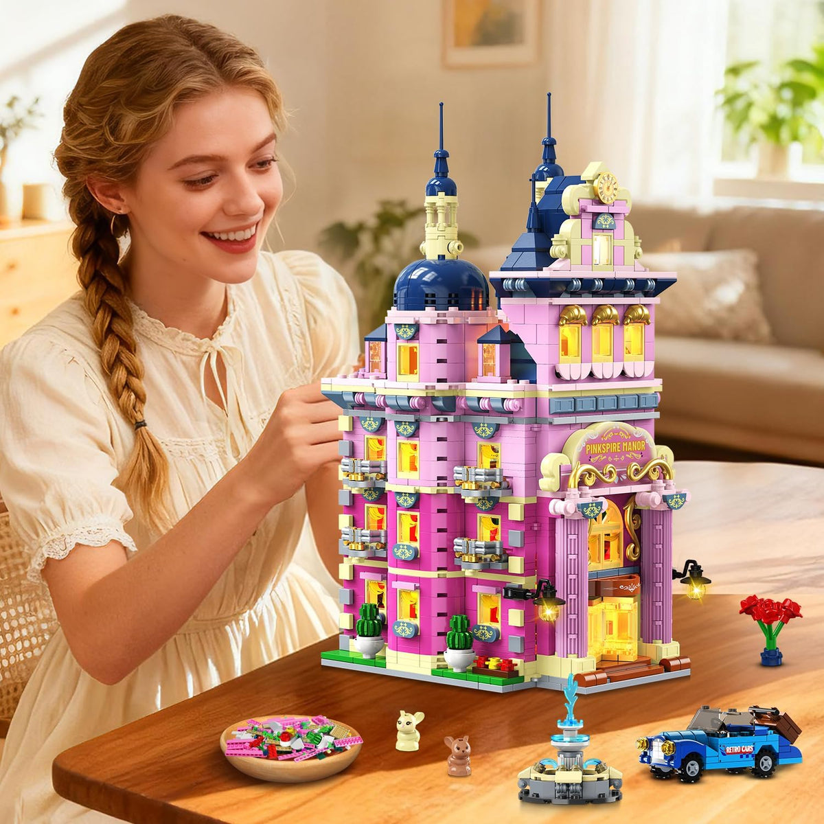 INSOON Pink Estate House Building Set with Lights SC8822