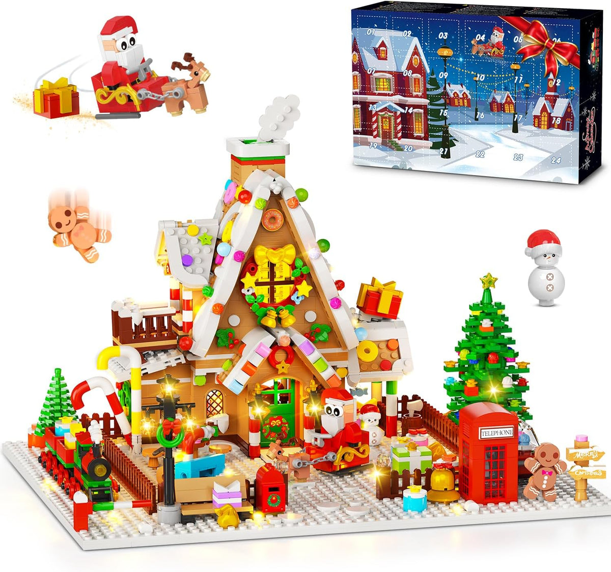 INSOON 2026 Advent Calendar Mini Gingerbread House Building Blocks Set with Lights SC6611
