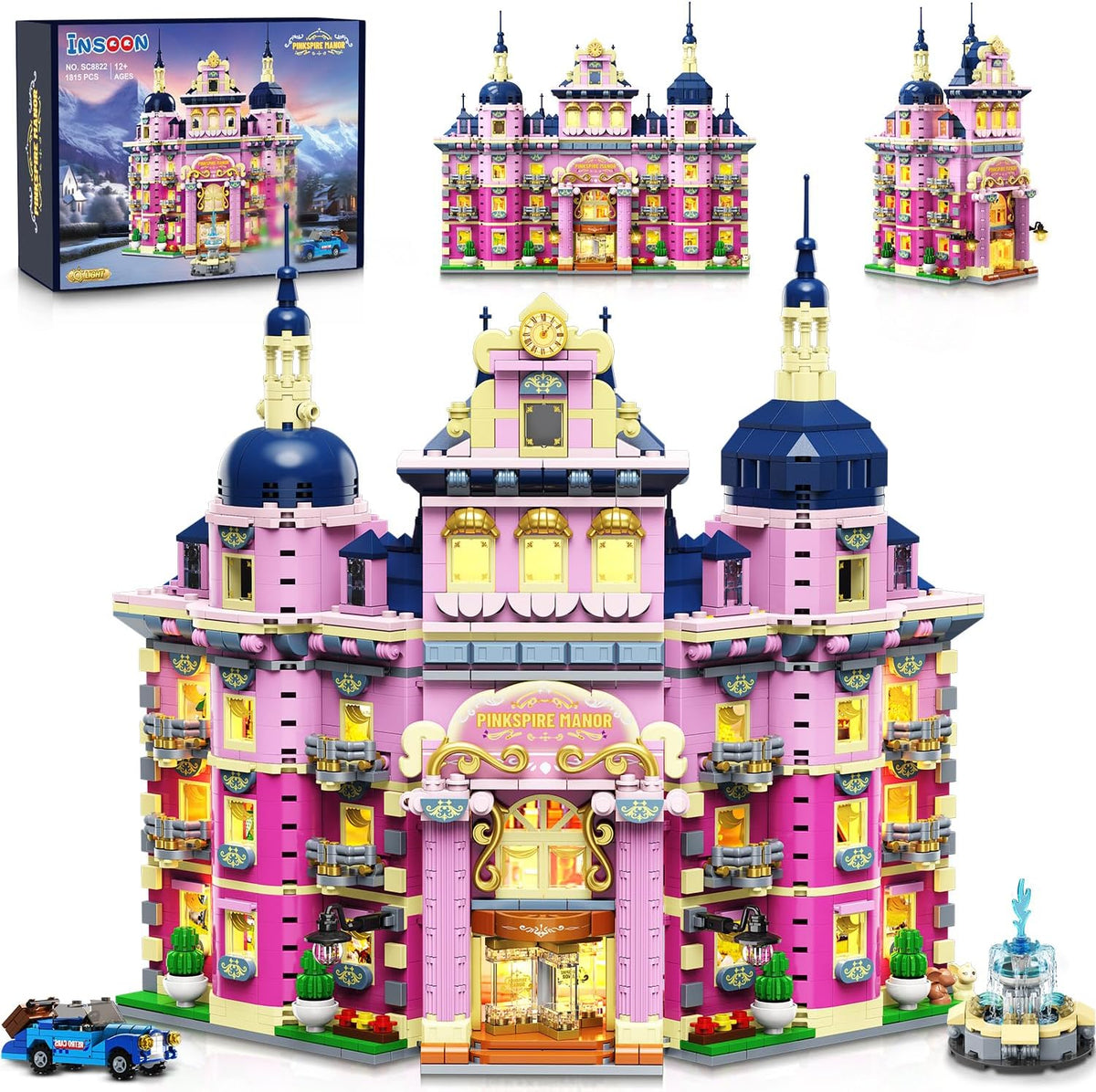 INSOON Pink Estate House Building Set with Lights SC8822