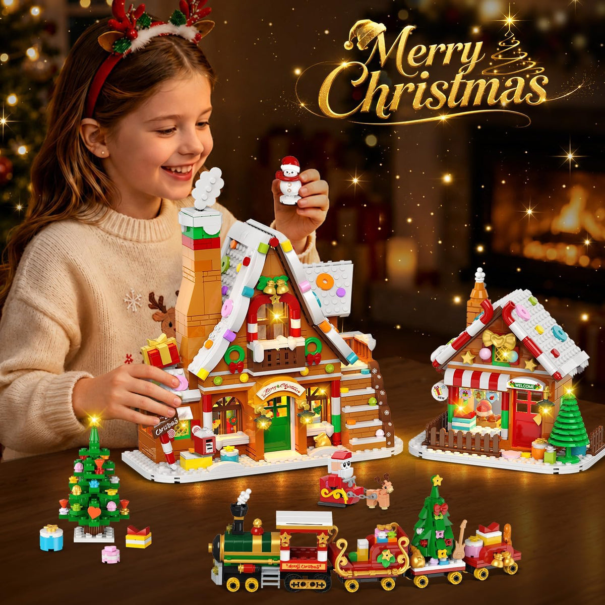INSOON Gingerbread House Christmas Village Mini Building Set with Lights SC9918