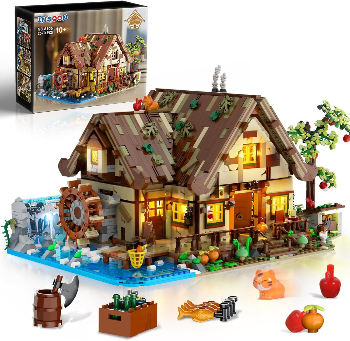 INSOON Wood Cabin Building Set with LED Light 6106