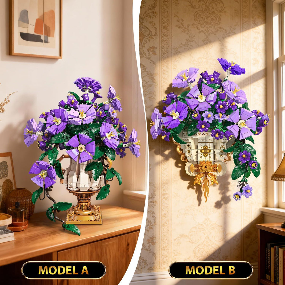 INSOON 2-in-1 Morning Glory Botanical Building Set with Vase SC8833