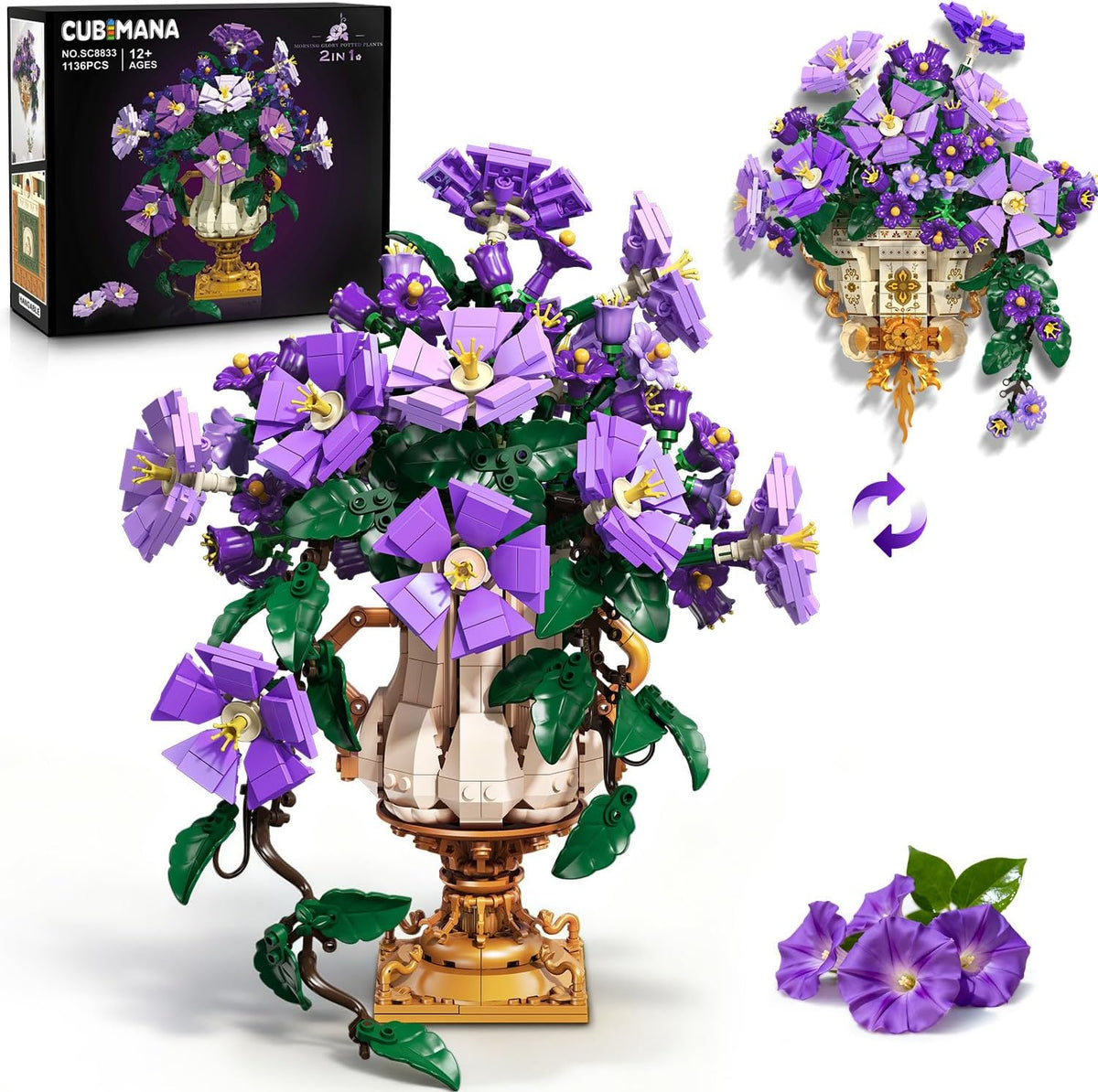 INSOON 2-in-1 Morning Glory Botanical Building Set with Vase SC8833