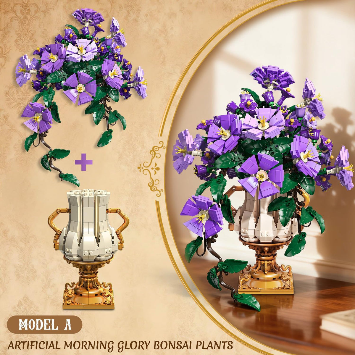 INSOON 2-in-1 Morning Glory Botanical Building Set with Vase SC8833