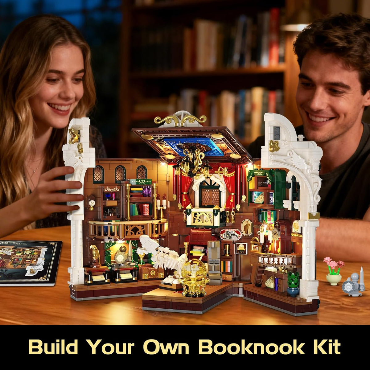 INSOON Dinosaur Museum Book Nook Building Set for Adults with Lights SC9937